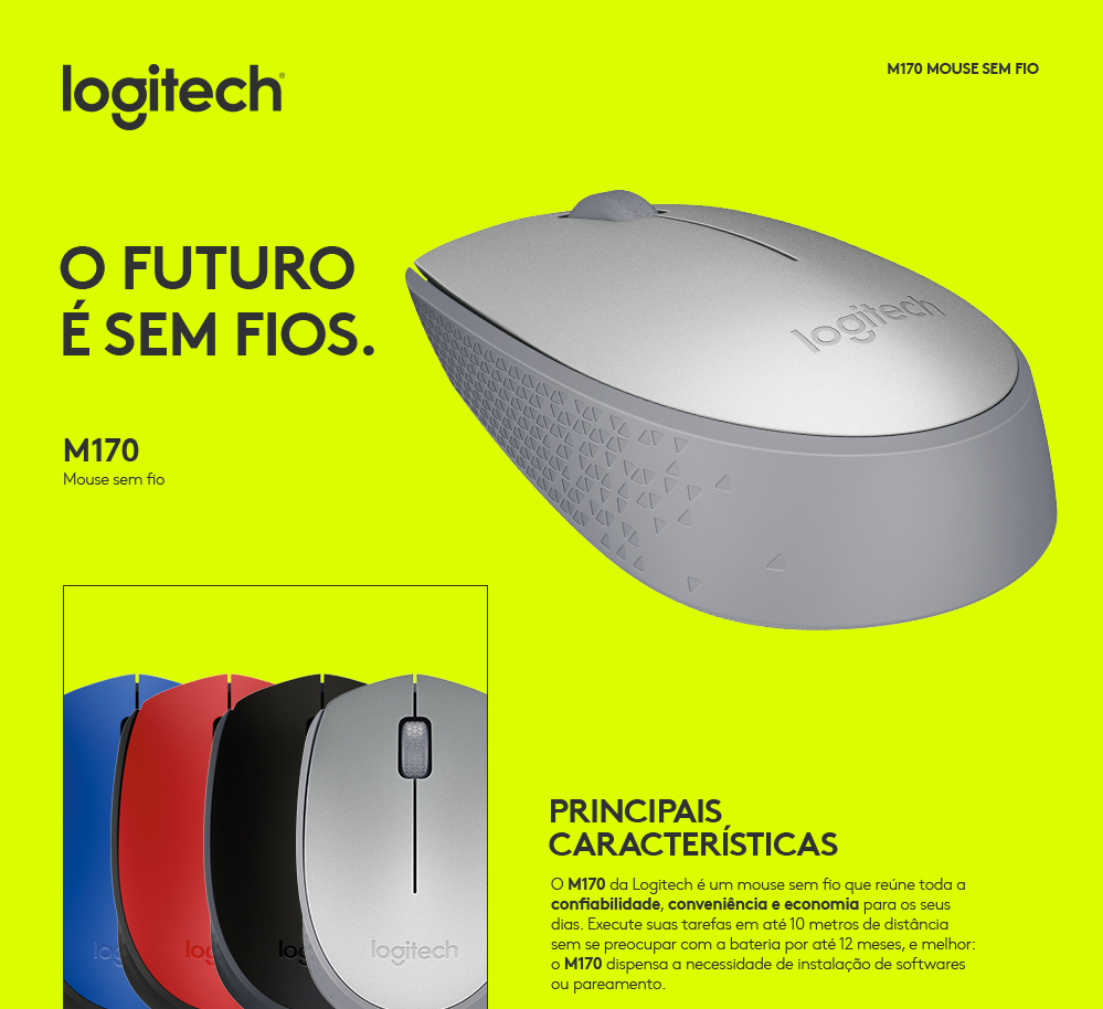 Mouse logitech m170 sem fio azul e preto